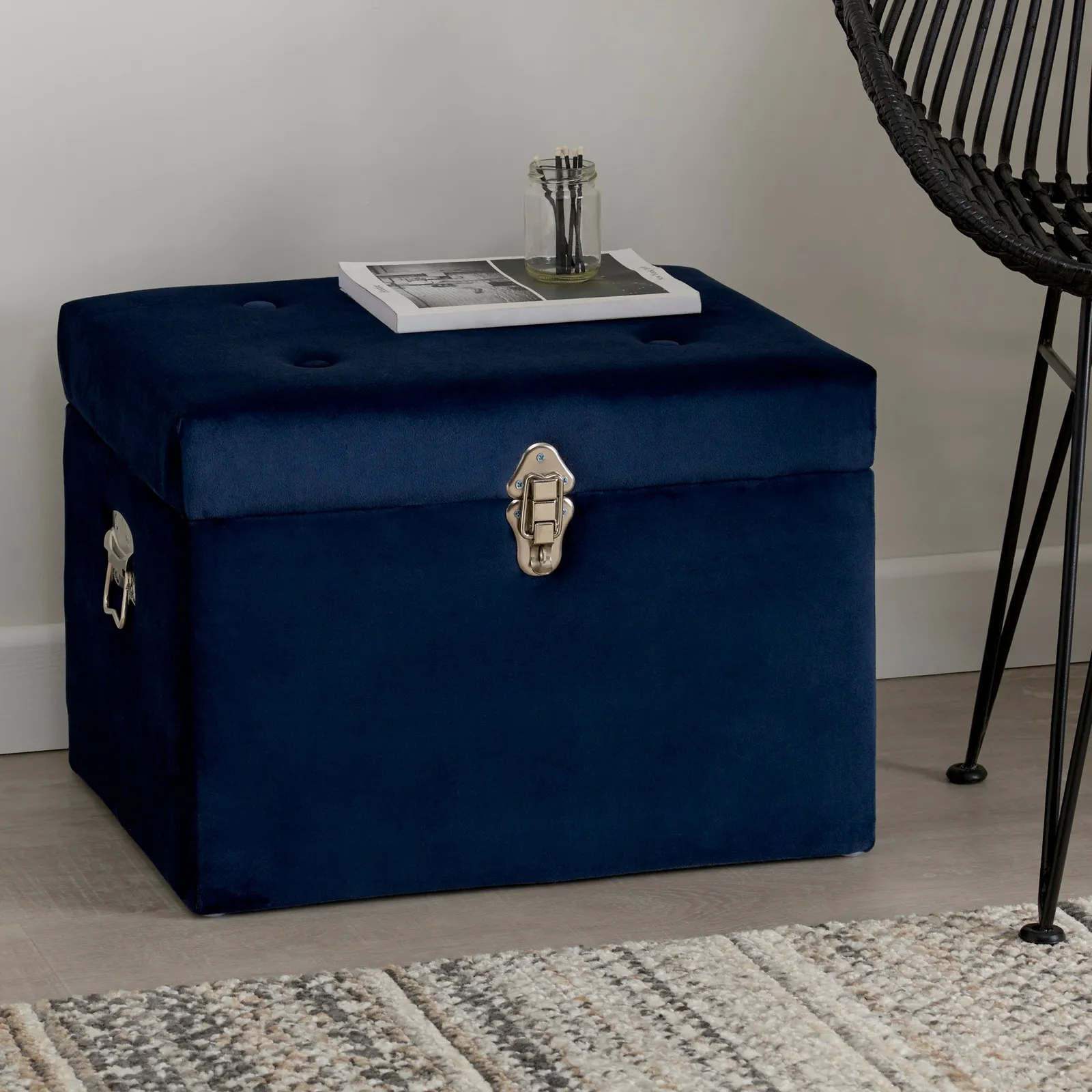 Luxe Navy Velvet Storage Trunk Navy Blue