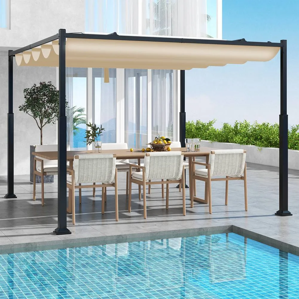 Costway 310 x 310cm Outdoor Pergola Modern Sunshade Pavilion Grill Gazebo in Beige