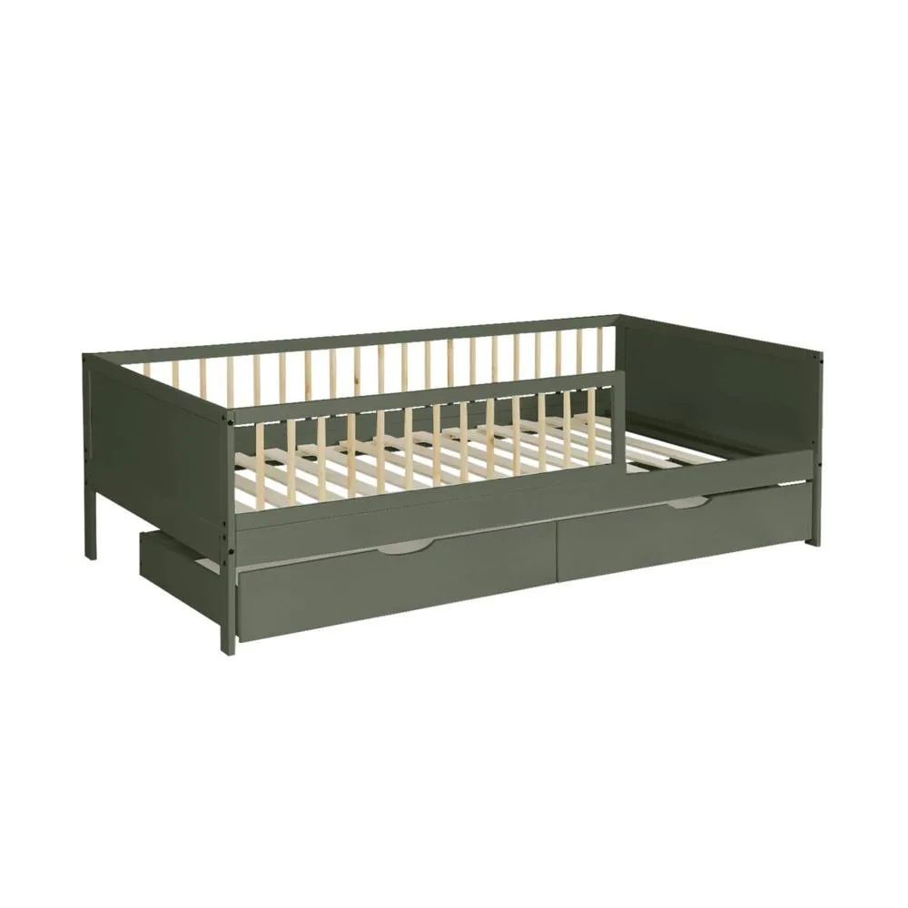 sweeek Children's bed 90 x 190 cm natural pine with slatted base & 2 in Green 2