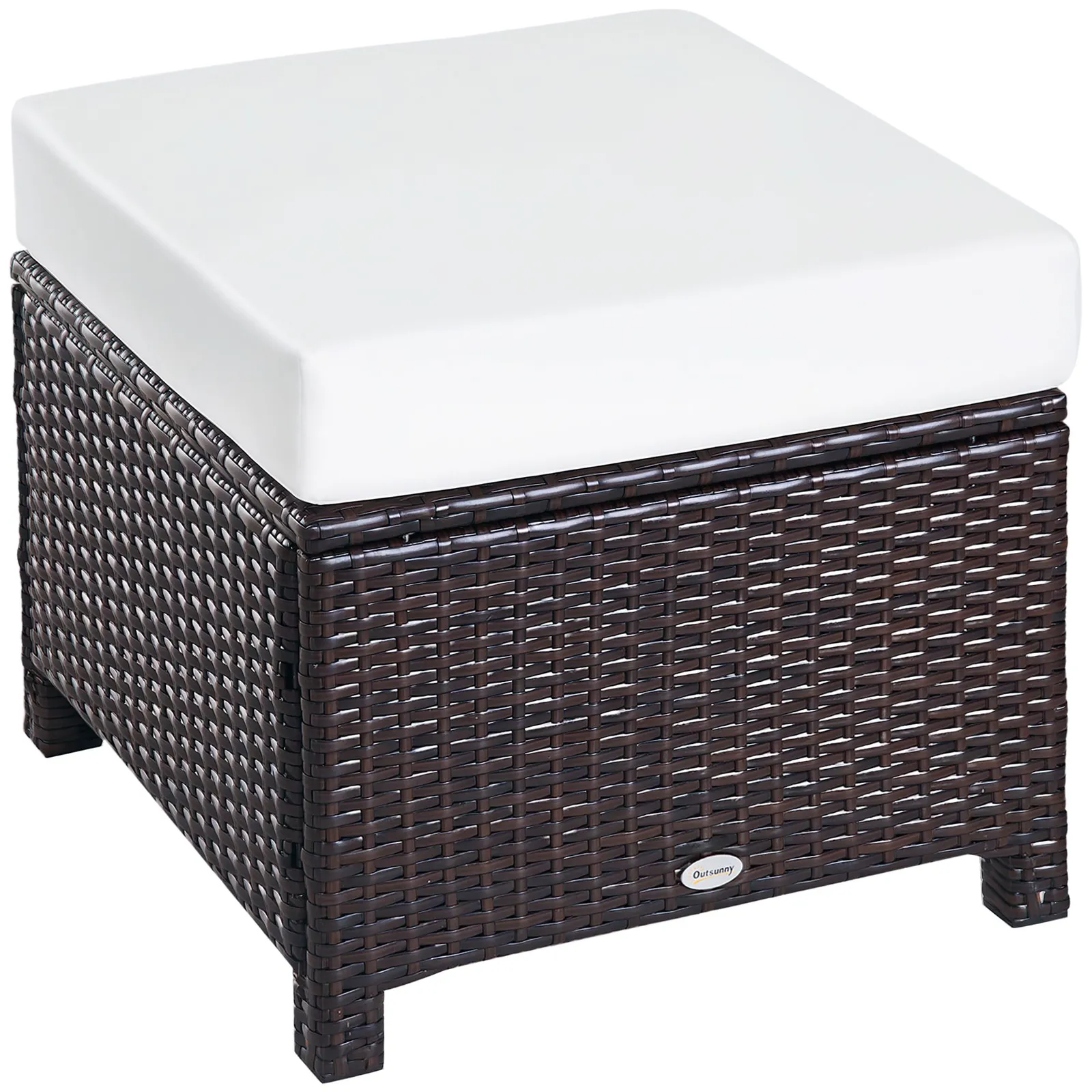 OUTSUNNY Rattan Footstool Wicker Ottoman w/ Padded Seat for Backyard Garden in Brown 2