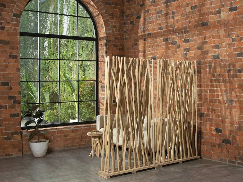 Vente-unique Set Of 2 Teak Wood Room Dividers - W. 100 X D. 25 X H. 180 Cm in Light Oak 5