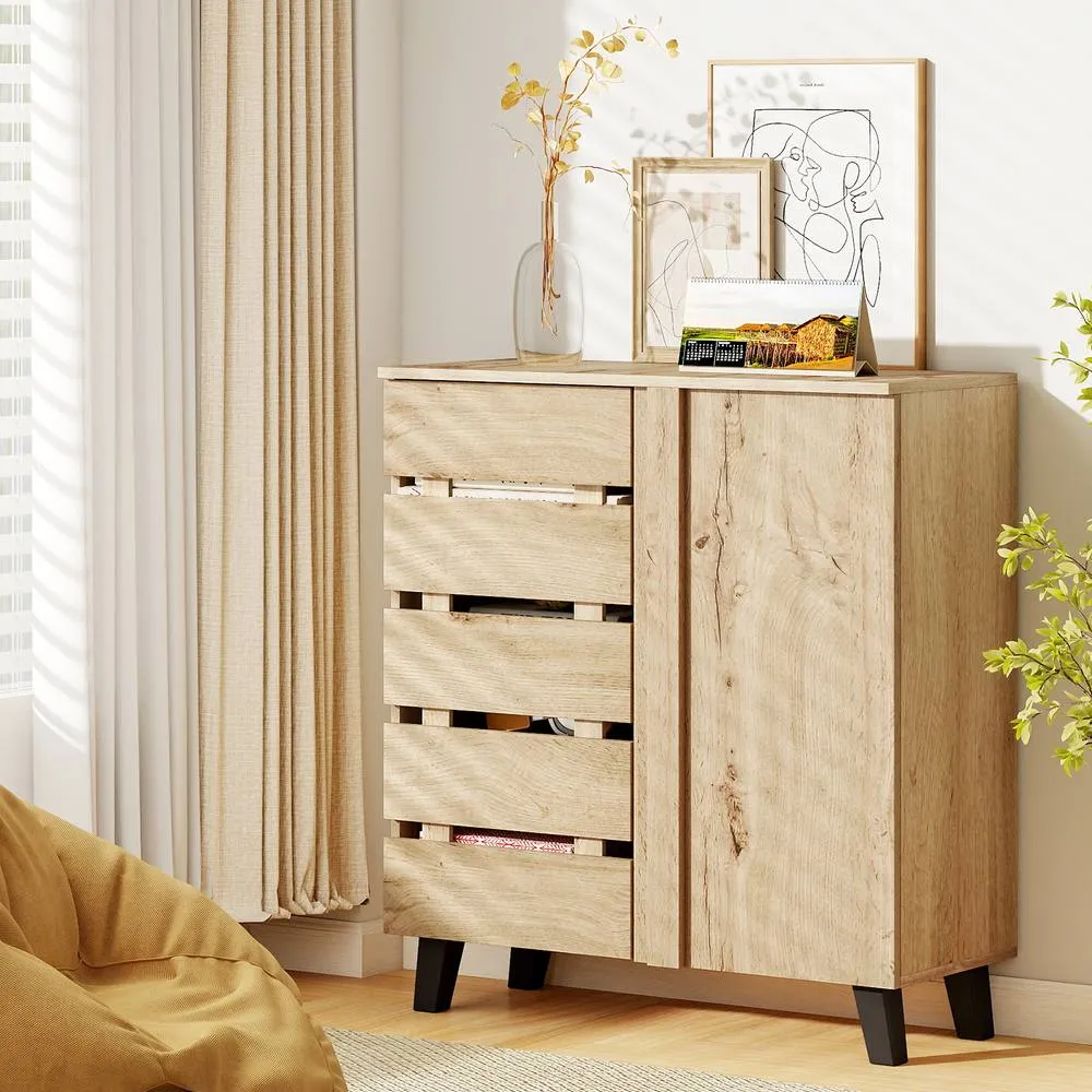 Costway 4-Tier Shoe Cabinet Wooden Shoe Storage Organizer w/Removable Shelves in Natural 3