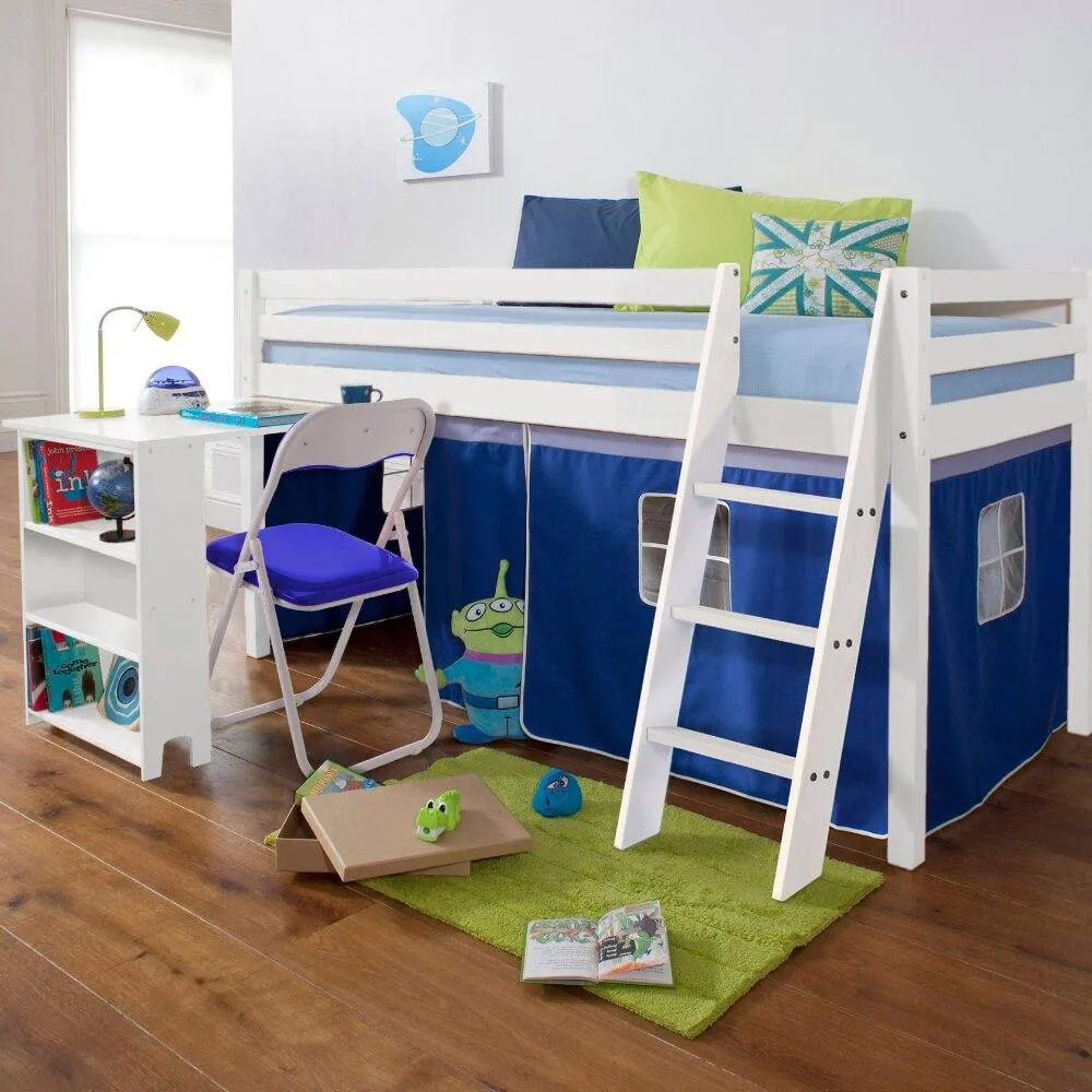 Nöa and Nani Moro Cabin Bed Midsleeper with Pullout Desk & Blue Tent in White