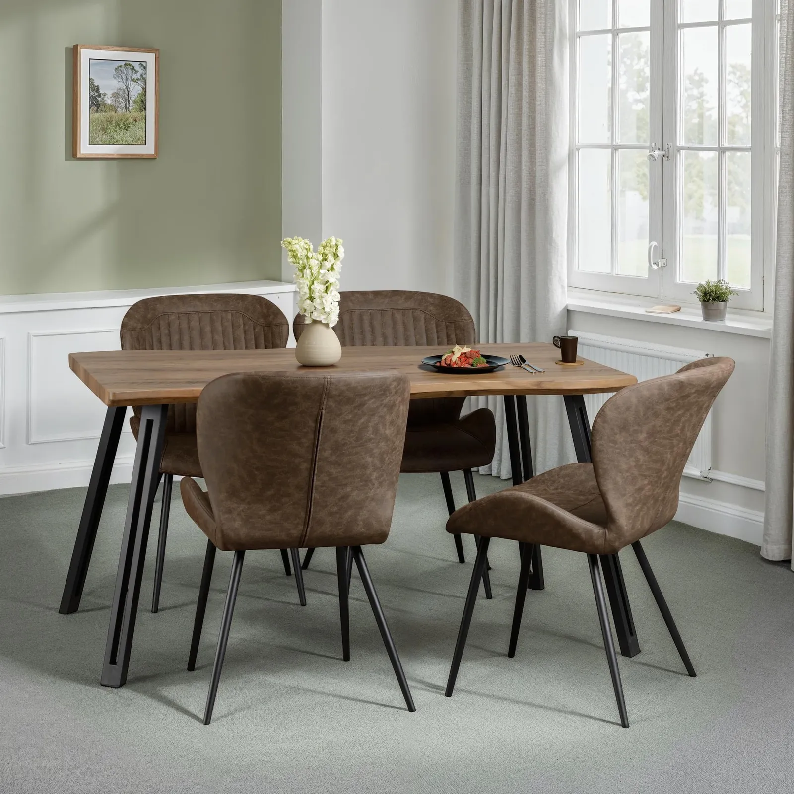 Seconique Quebec Wave Edge Dining Set in Dark Brown
