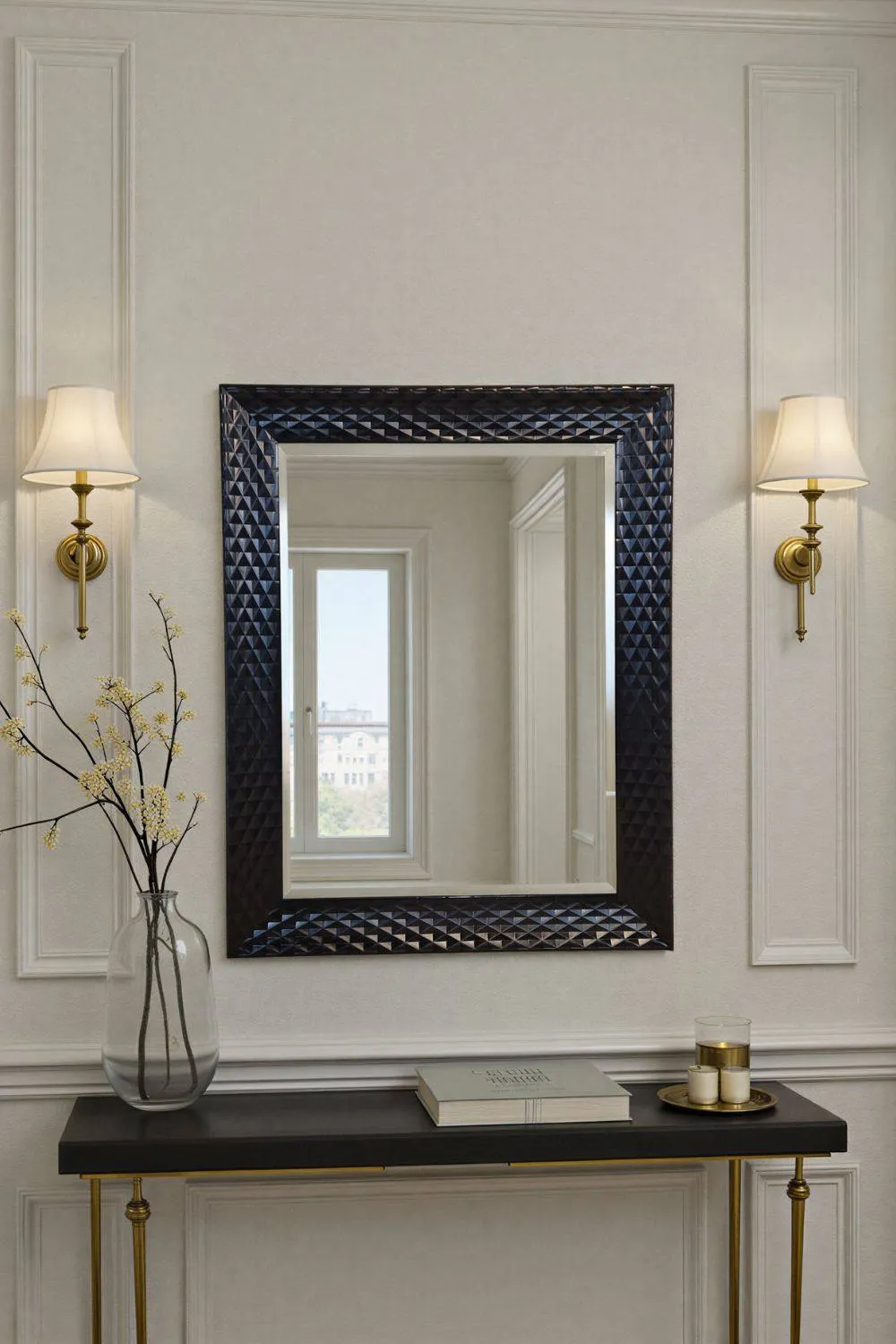 Yearn Mirrors Diamont Framed Black Bevelled Mirror