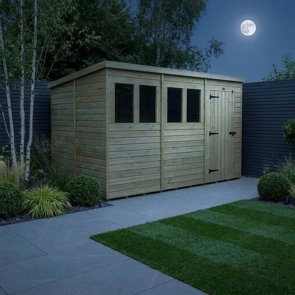 Buttercup Farm 12ft x 9ft Pent Garden Shed Single Door With Windows - Timber in Brown 3