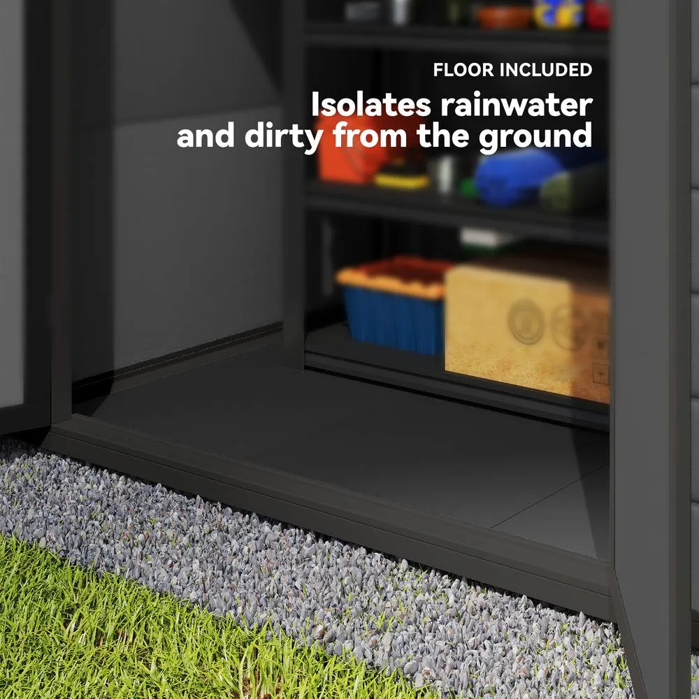 OUTSUNNY Garden Shed 6'x4.5' Plastic Tool Storage House Lockable Double Doors in Dark Grey 5