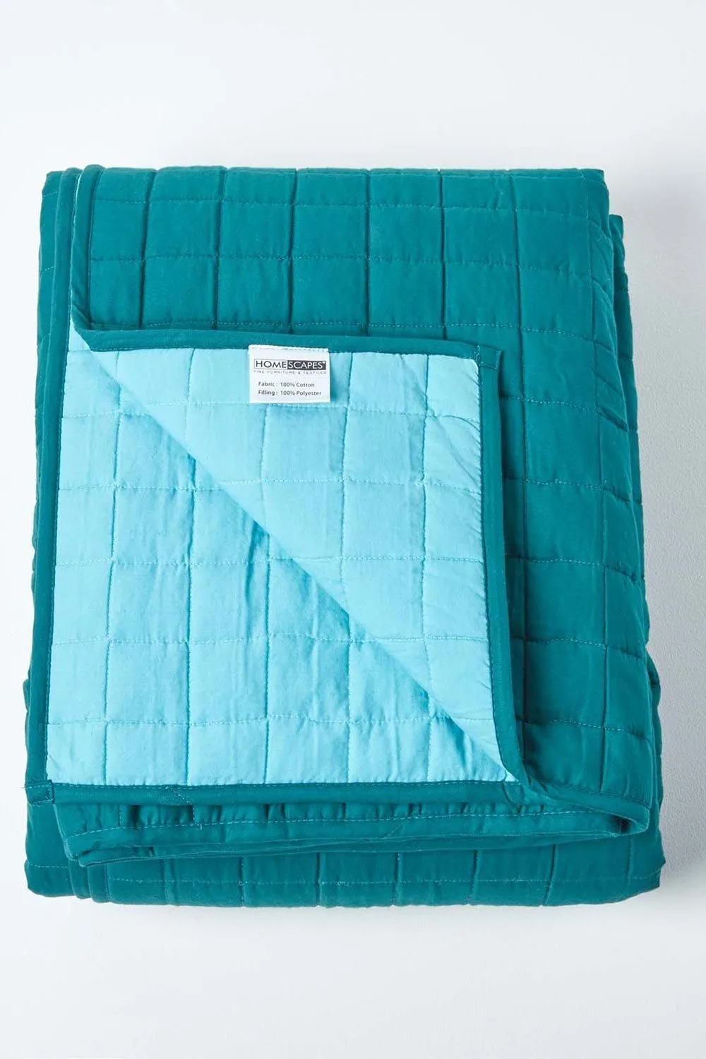 Homescapes Cotton Quilted Reversible Bedspread in Teal 2