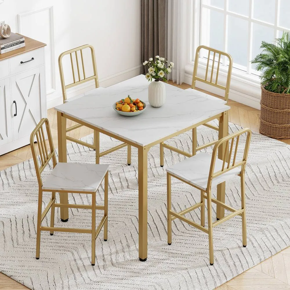 Costway Counter Height Dining Table Set 5PCS Kitchen Bar Table & Chairs Set in White 5