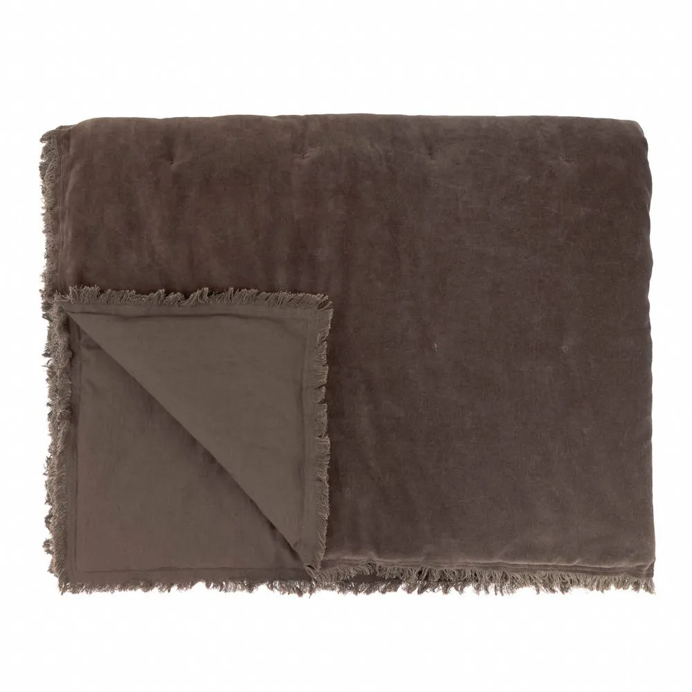 Yard Jaye Fringed Cotton Velvet Bedspread in Chocolate 3