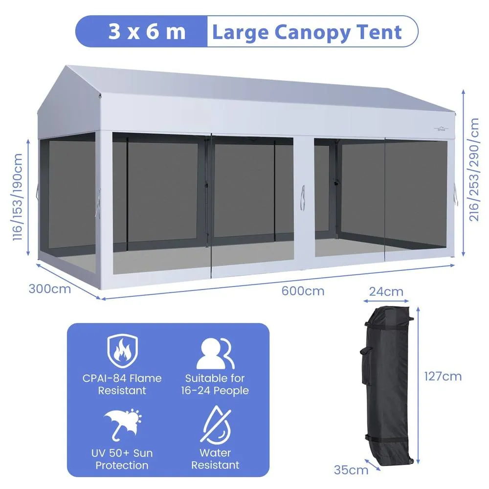 Costway 3 x 6 m Pop-Up Canopy Party Tent Sidewalls Portable Garage in White 3