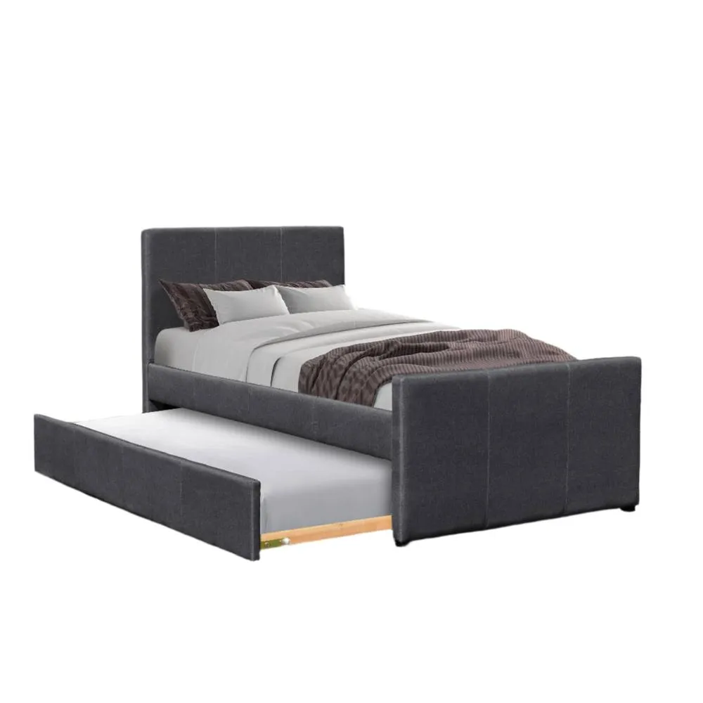 Comfy Living Ltd 3ft Single Fabric Bed Frame With Trundle Bed in Grey 2