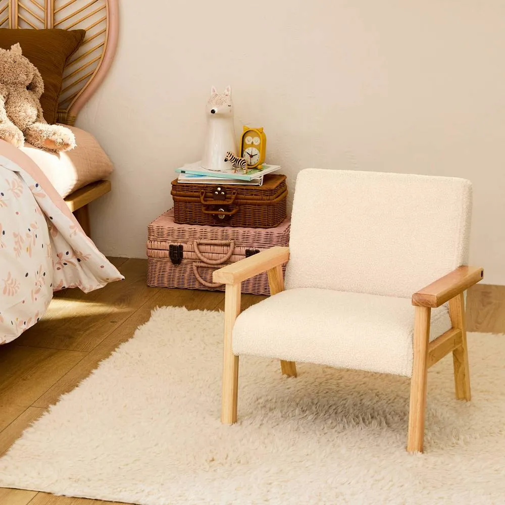 sweeek Children's scandi-style armchair in boucle fabric, rubberwood in White 3