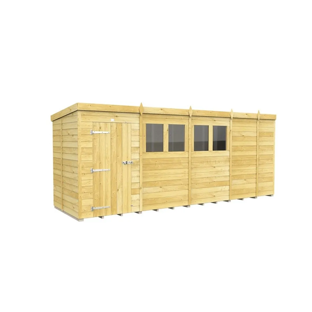 Buttercup Farm 17 x 5 Feet Pent Shed - Single Door W/ Windows - L147 x W492 x H201 cm in Brown 2