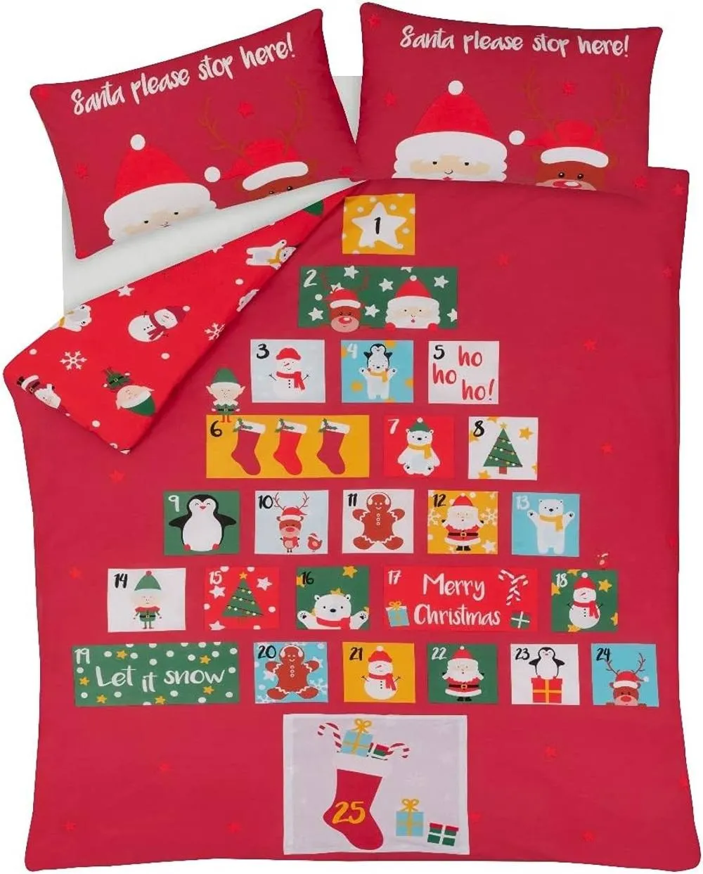 Smart Living Red Advent Calendar Reversible Polycotton Duvet Cover & Pillowcase Set 4