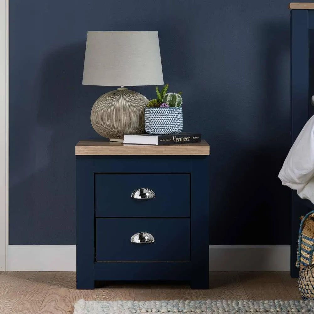 Birlea Pair of Bedside Cabinet Highgate 2 Drawer Chest Farmhouse Style Navy in Blue 2