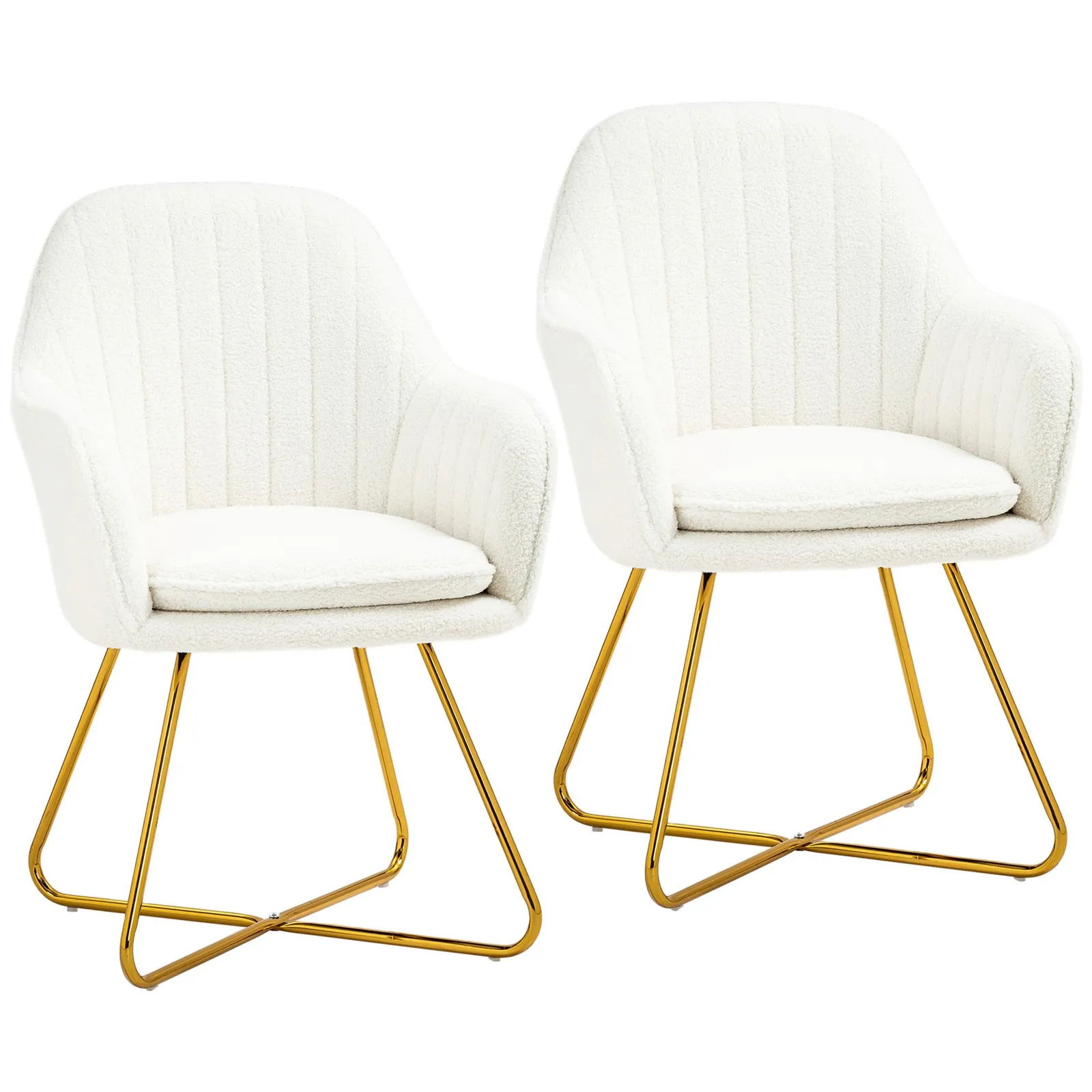 HOMCOM Dining Chair Set of 2, Boucle Armchair with Steel Legs, Cream 2