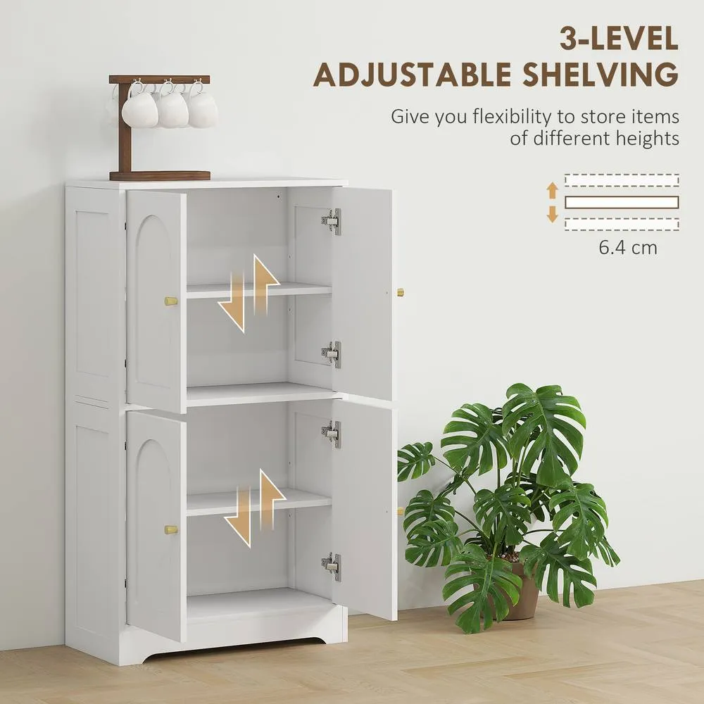 HOMCOM 110cm Kitchen Cupboard with 4 Arched Doors & 2 Adjustable Shelves in White 6