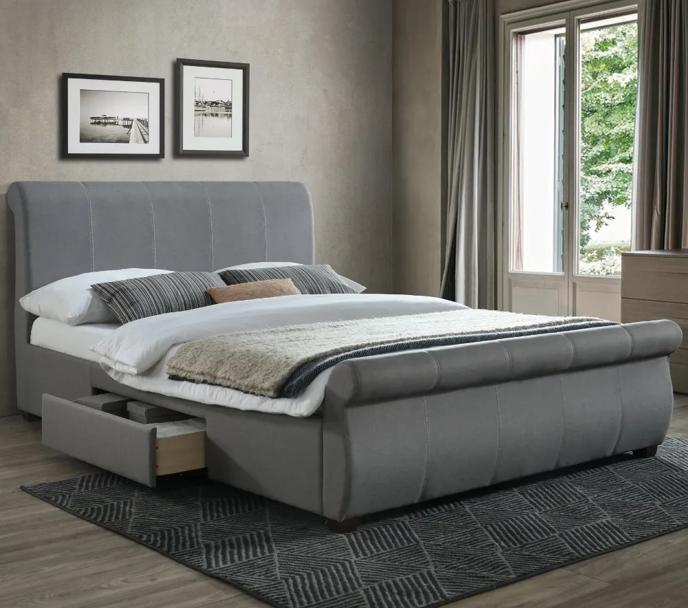 Lancaster Grey Fabric 2 Drawer Storage Bed Frame - 4ft6 Double