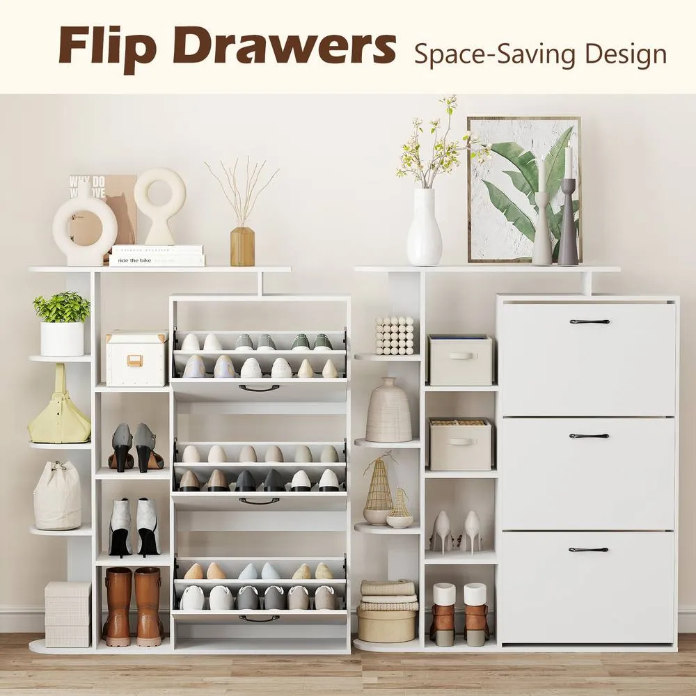 Costway Shoe Storage Cabinet Freestanding Shoe Organizer with 3 Flip Drawers 8 Shelves in White 6