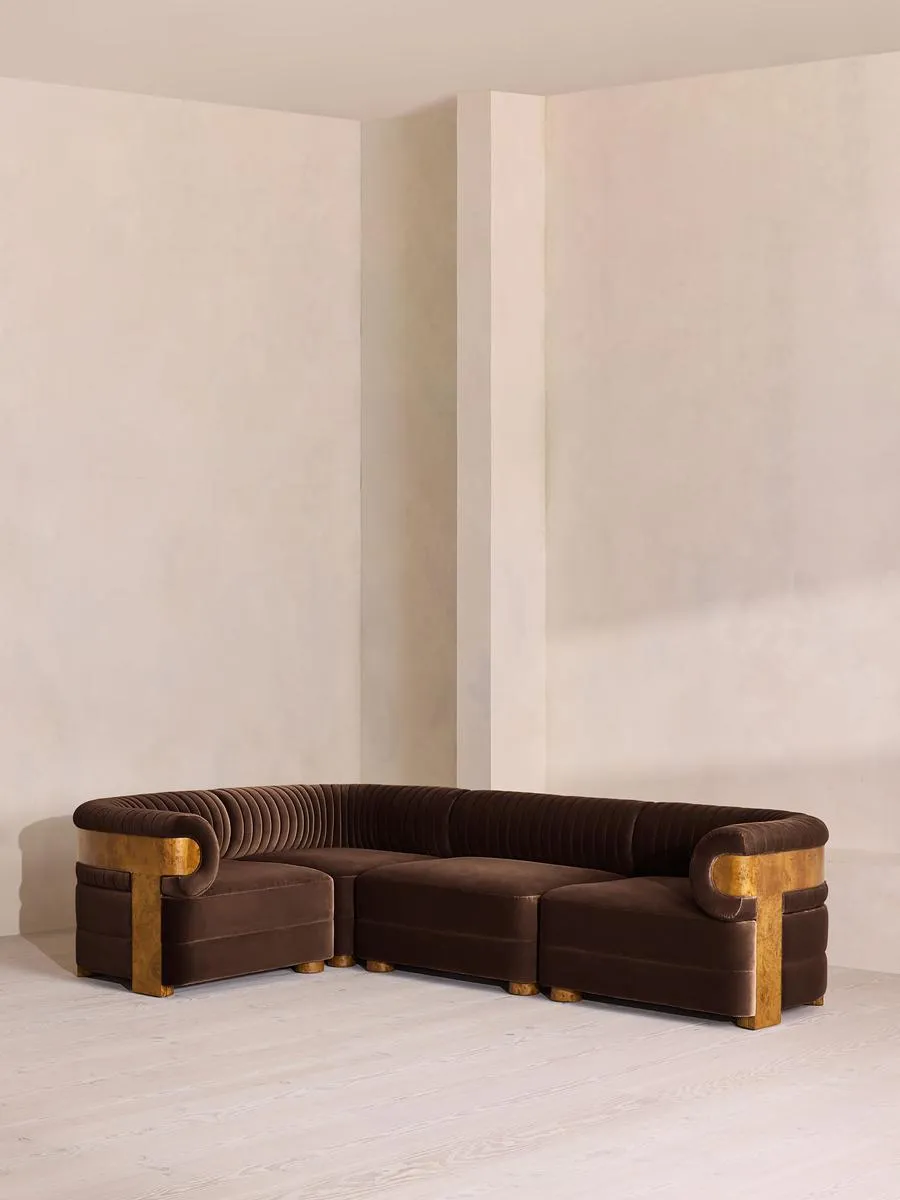 Caleb Modular L-Shape Sofa, Velvet, Chocolate, Dark Burl