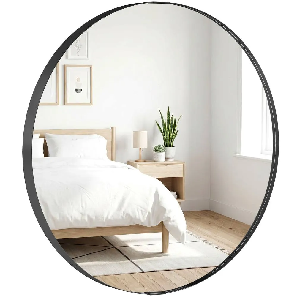 HOMCOM Wall Mirror 61 cm, Wall Mounted Bathroom Mirror in Black 2