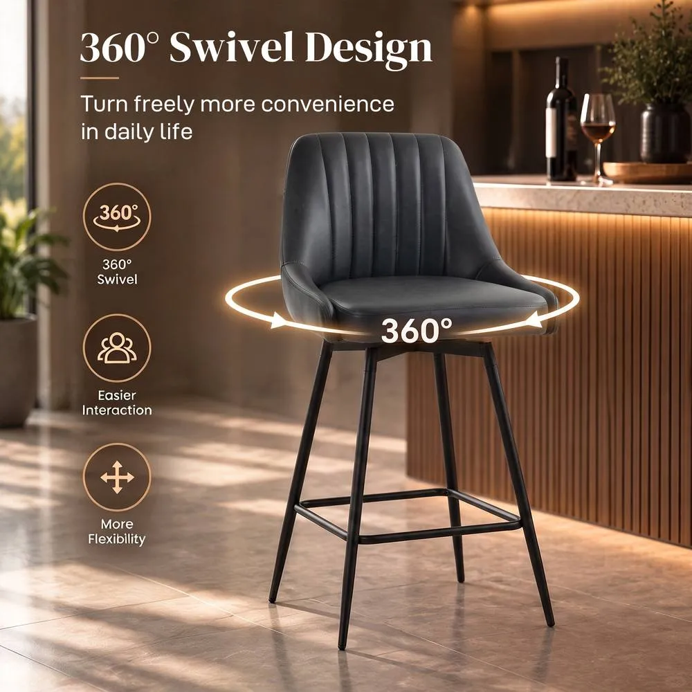 HOMCOM Vintage Bar Stools Set of 2, PU Leather, Footrest, Dark Grey 5