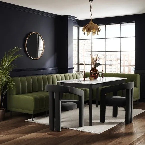 Amali Matte Plush Velvet Left Hand Dining Bench Olive Bundle 2