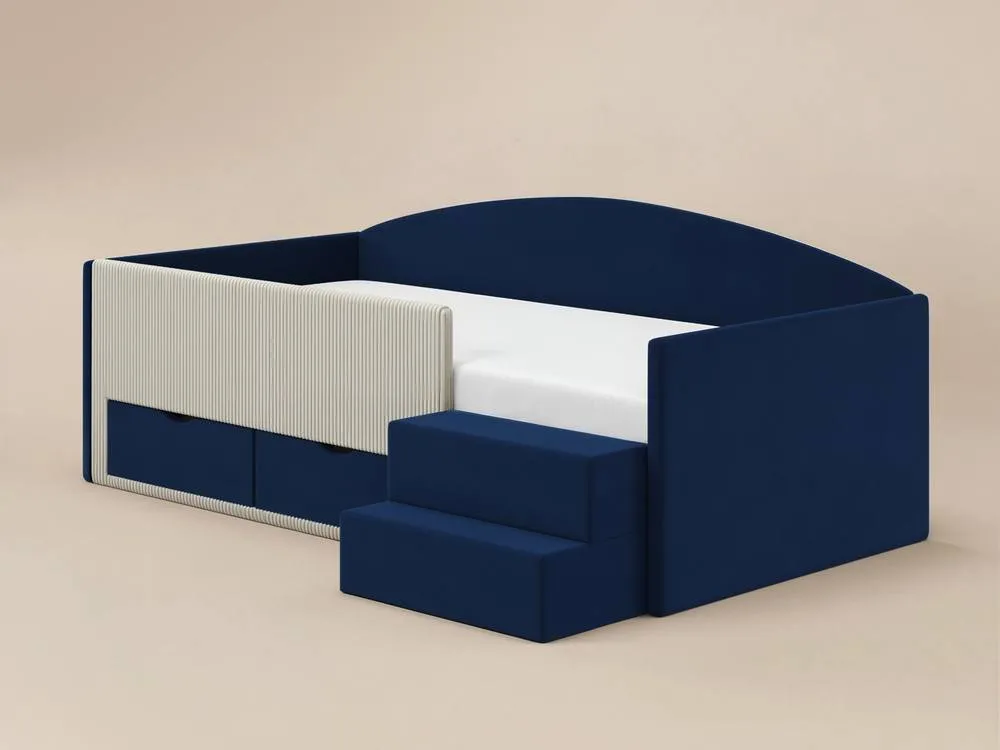 Flair Elisa Velvet Storage Low Sleeper Bed with Beige Cord in Blue 5