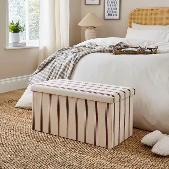 Faux Linen Folkstone Stripe Rectangle Ottoman 1