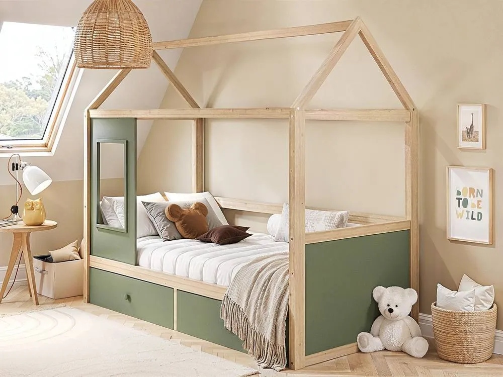Flair Ted Play House Wooden Bed with Storage in Green 2