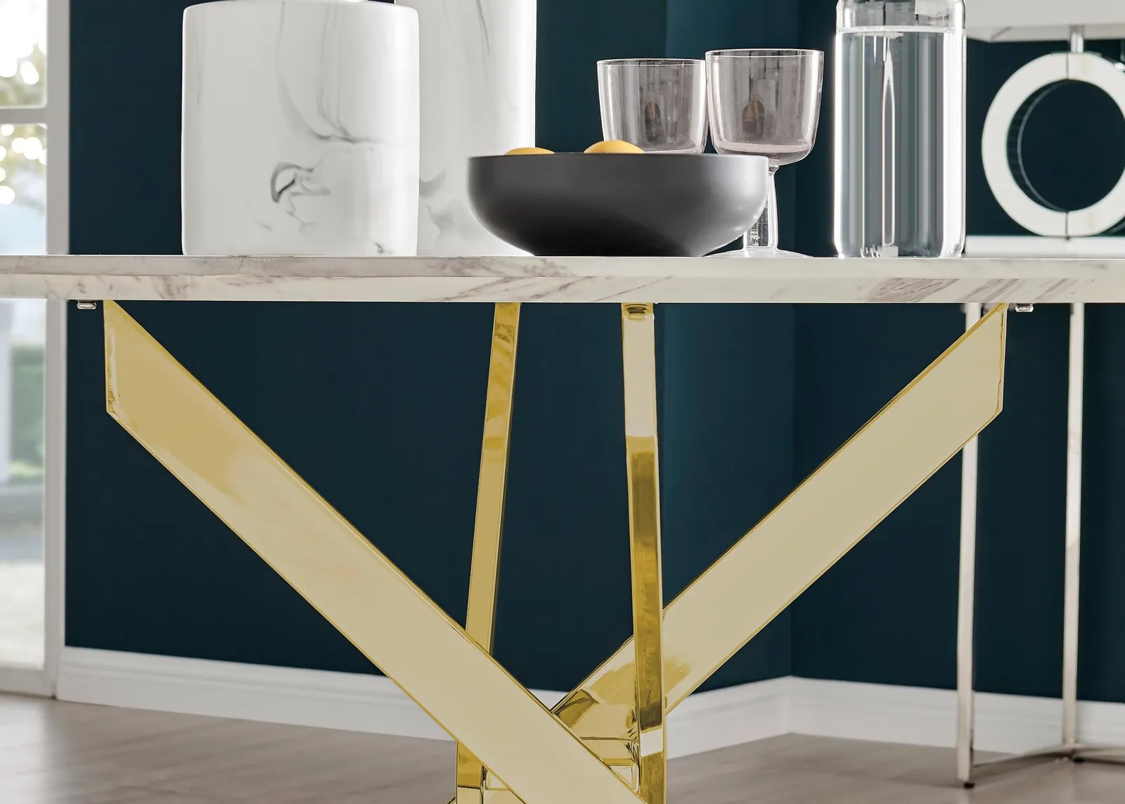FurnitureboxUK Novara 120cm Round 6-Seater Dining Table With Gold Chrome Legs in Off-White 6