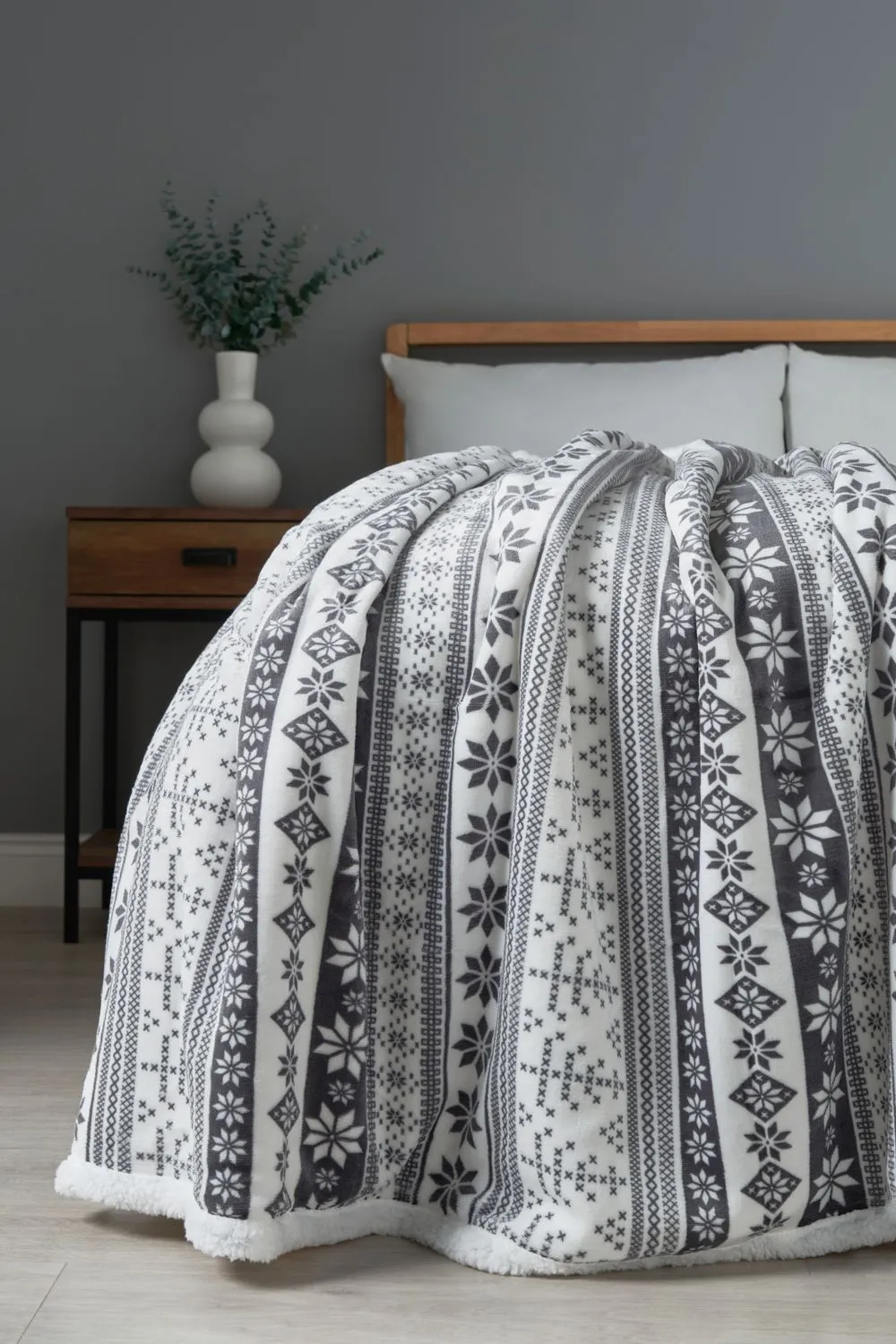 BHS Christmas Fairisle Throw with Sherpa in Grey