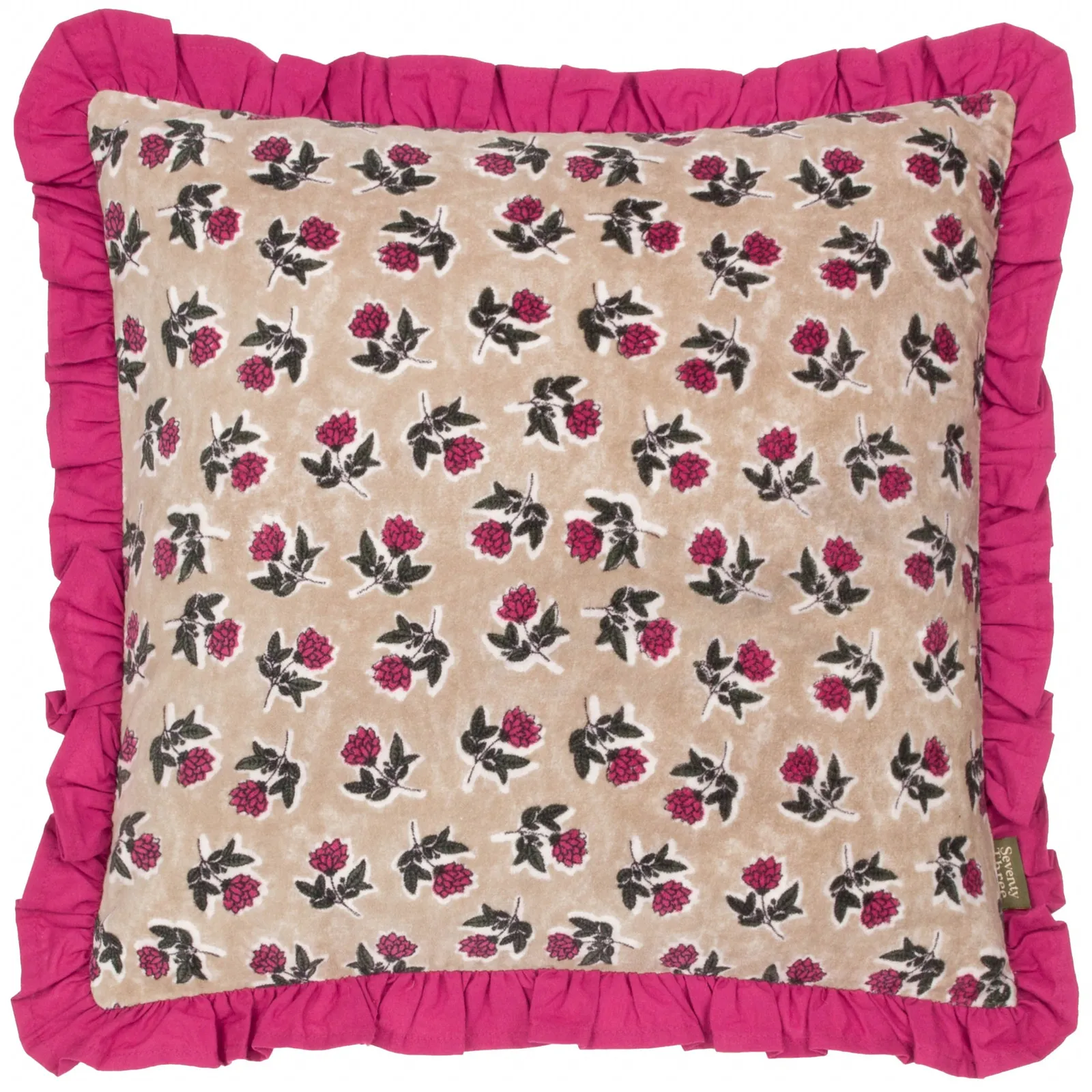 Paoletti Kemble Floral 100% Cotton Frilled Cushion in Dark Pink 2