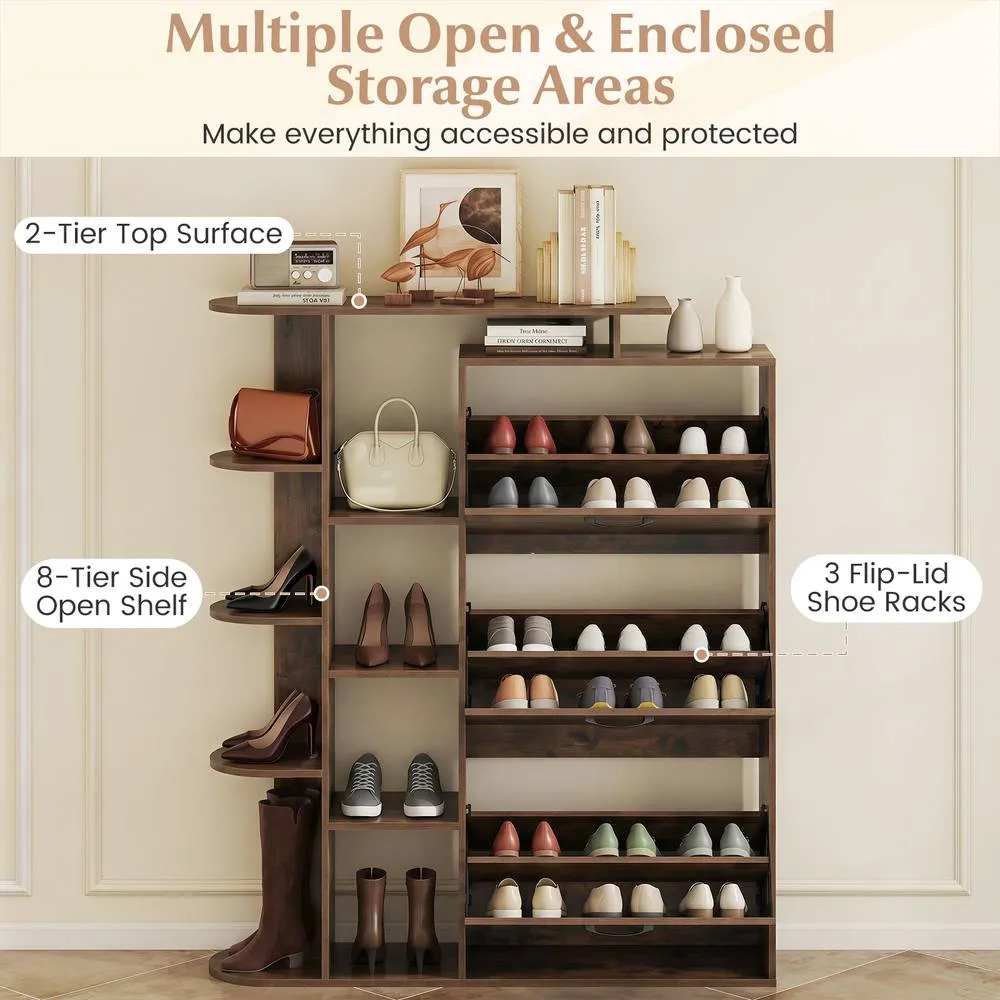 Costway Shoe Storage Cabinet Freestanding Shoe Organizer with 3 Flip Drawers in Brown 6