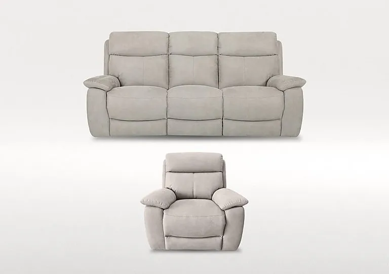 Echo 3 Seater Fabric Power Recliner Sofa and Armchair Set - Silver