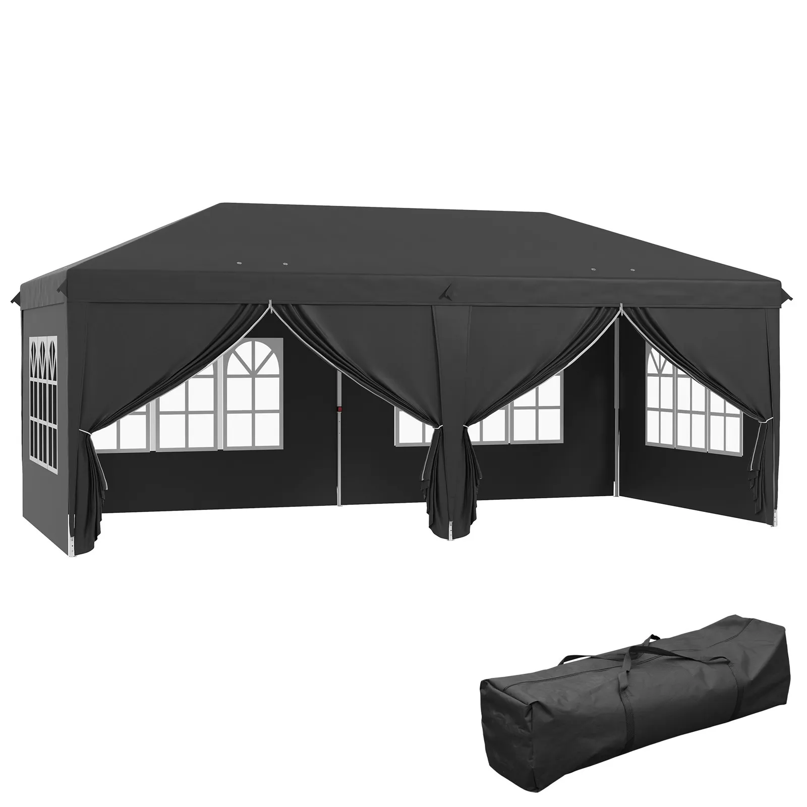 OUTSUNNY 3 x 6 m Pop Up Gazebo with Sides & Windows in Black 2