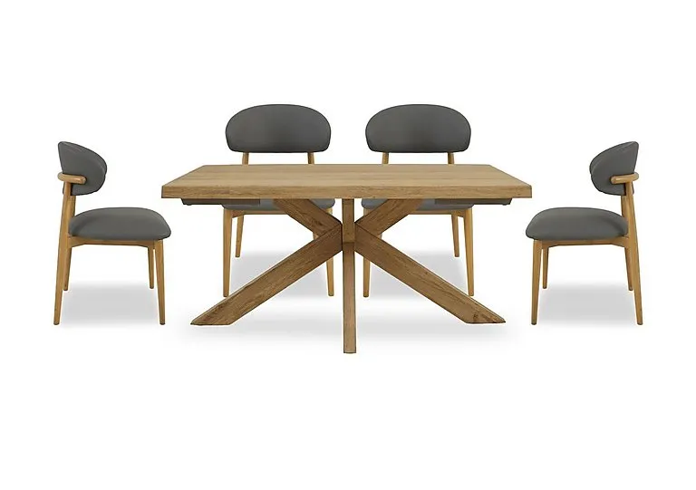 Riga Dining Table with Wooden Star Base and 4 Wooden Chairs - 140-cm - Grey
