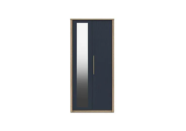 Chelsea 2 Door Wardrobe With Mirror Door and Gold Handles - Royal Blue