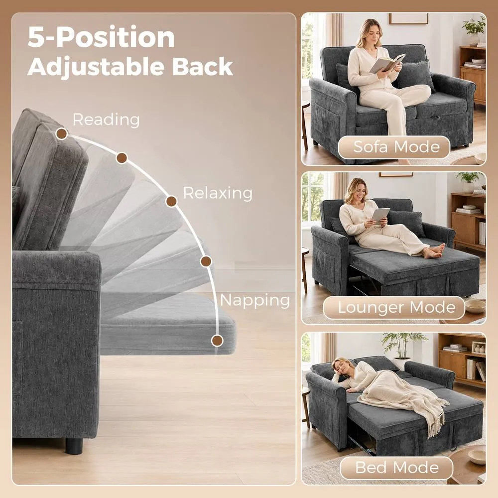 HOMCOM 2 Seater Sofa Bed, 3-in-1 Convertible Pull Out Sofa Bed, Grey 5