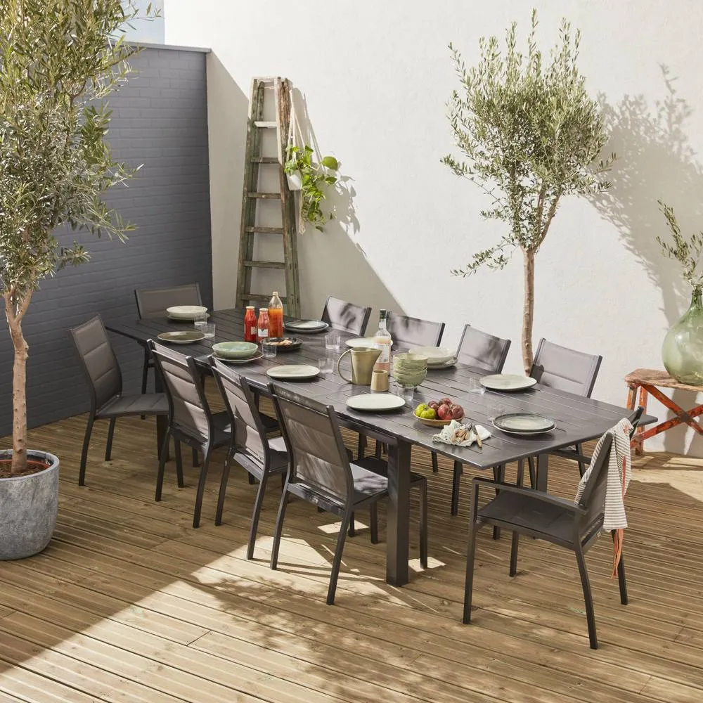 sweeek 10-seater Extendable Aluminium Garden Table Set With Chairs in Dark Grey 6