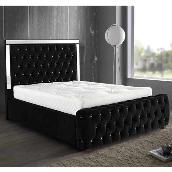 Eastcote Plush Velvet Mirrored Super King Size Bed In Black