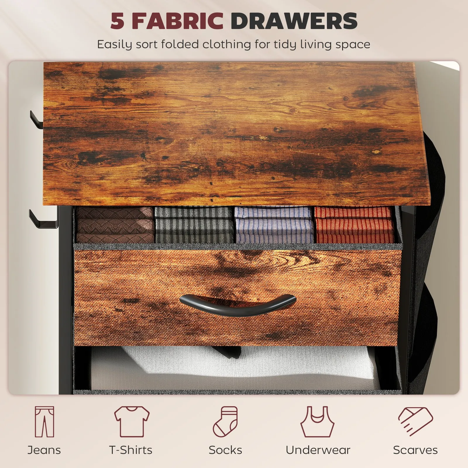 HOMCOM Fabric Chest of Drawers, Drawer Dresser for Bedroom in Brown 4