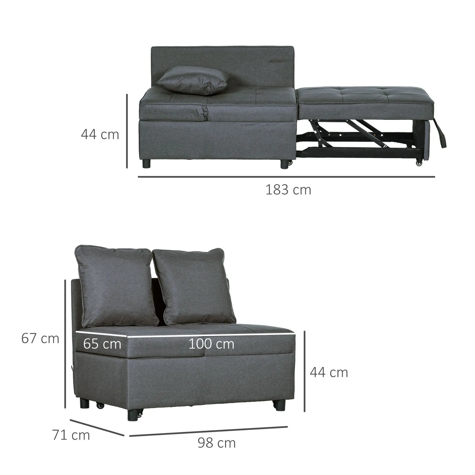 HOMCOM Folding Sleeper Sofa Bed Chair with Pillows, Pocket in Grey 3
