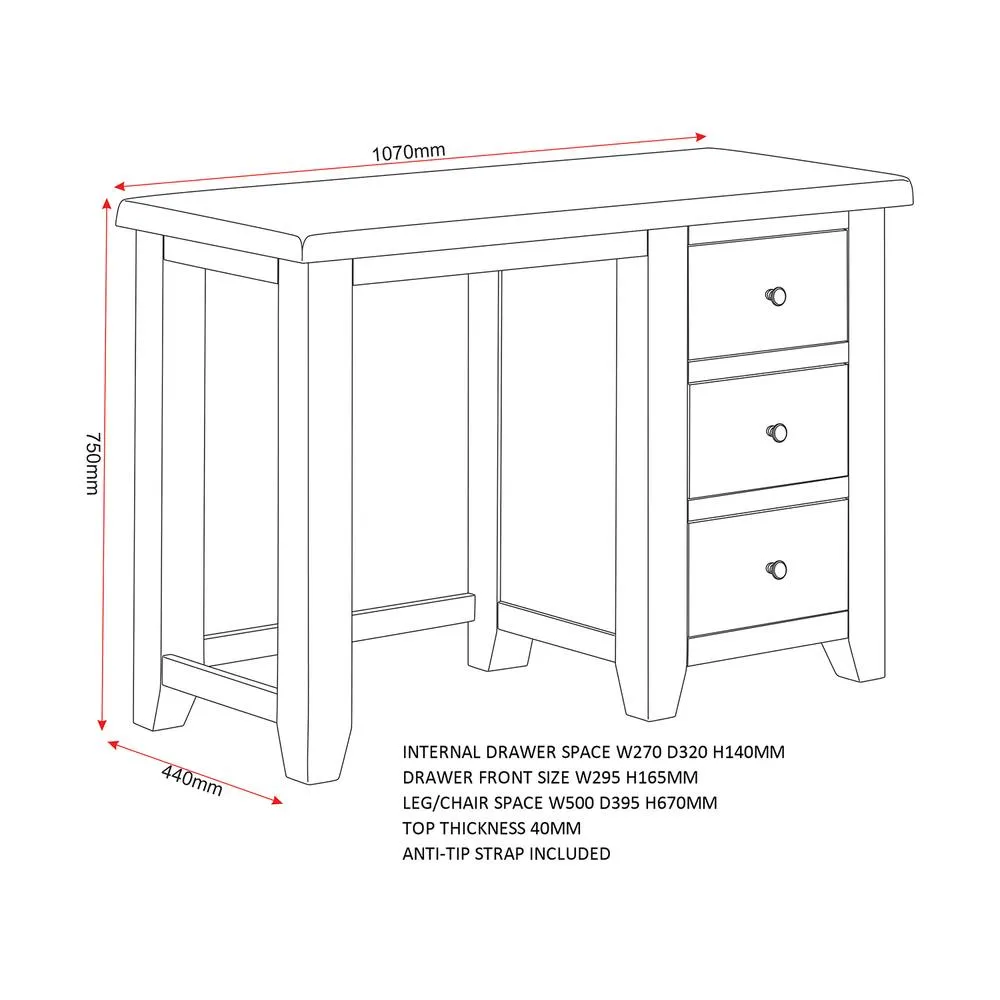 Seconique Windsor 3 Drawer Dressing Table & Mirror - Natural Oak in Light Oak 6