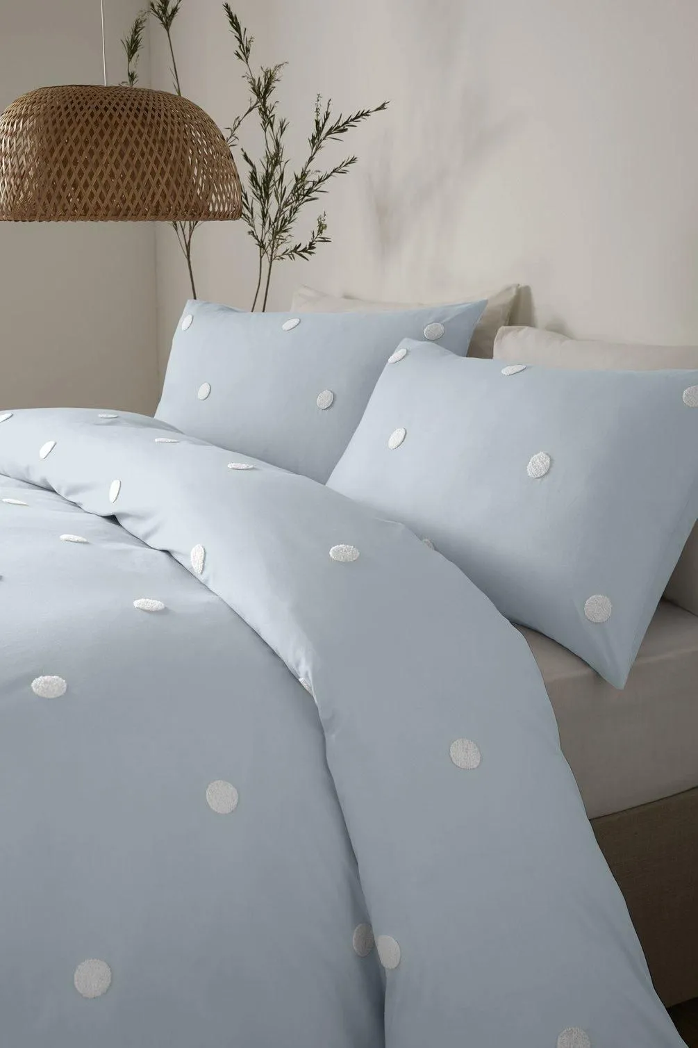 Appletree 'Dot Garden' 100% Cotton Embellished Duvet Cover Set in Duck Egg Blue 2
