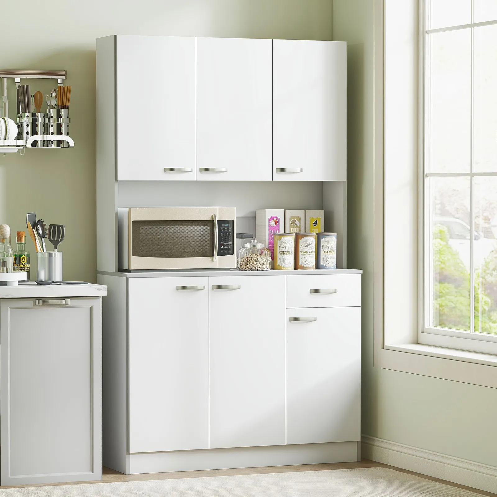HOMCOM Freestanding Kitchen Cupboard, Storage Cabinet with Doors in White