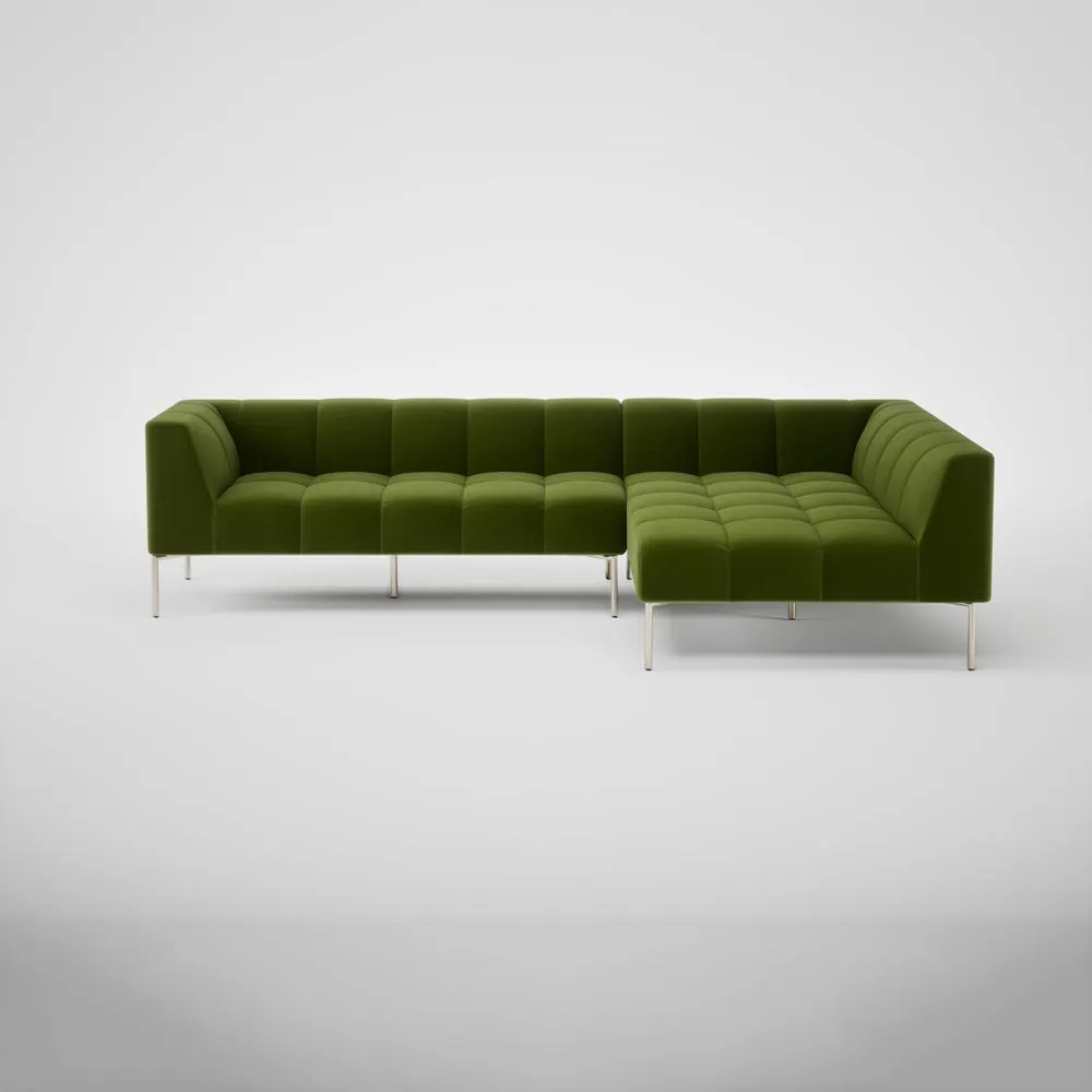 Heal's Quadro Right Hand Facing Chase Sofa Nobilis Velvet Leaf Stainless Steel Feet 2