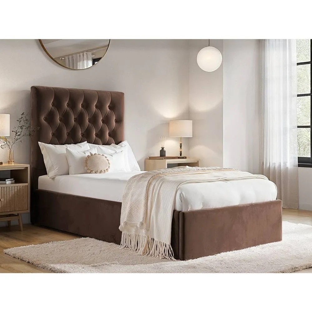 Flair Milan Velvet Single Ottoman Bed in Brown