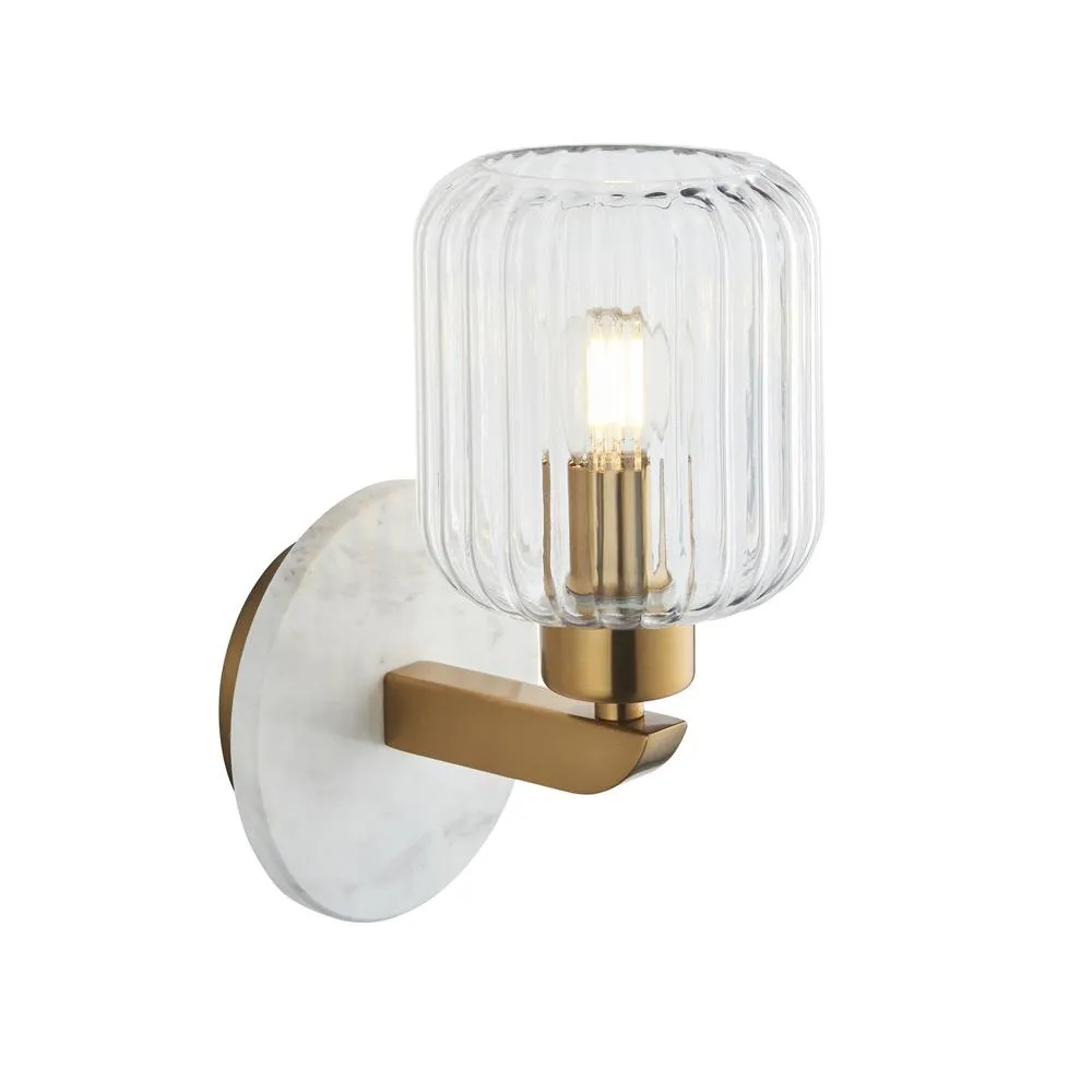 Netlighting Travi Ribbed Wall Lamp White Vintage Brass & Ribbed Glass E14
